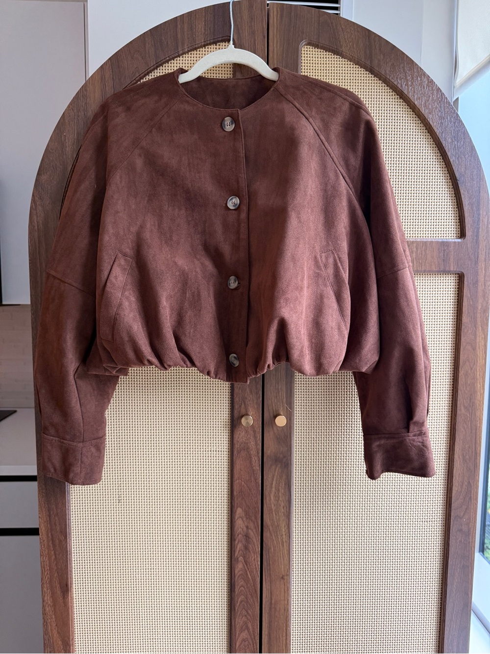 Brown faux suede bubble hem jacket - Small-  NWOT!